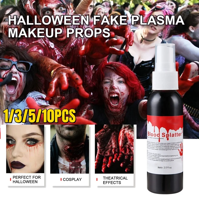 

Halloween Plasma Spray Create Realistic Blood Effects Horror Fake Blood Spray Halloween Cosplay Makeup Washable Eye Blood Drops