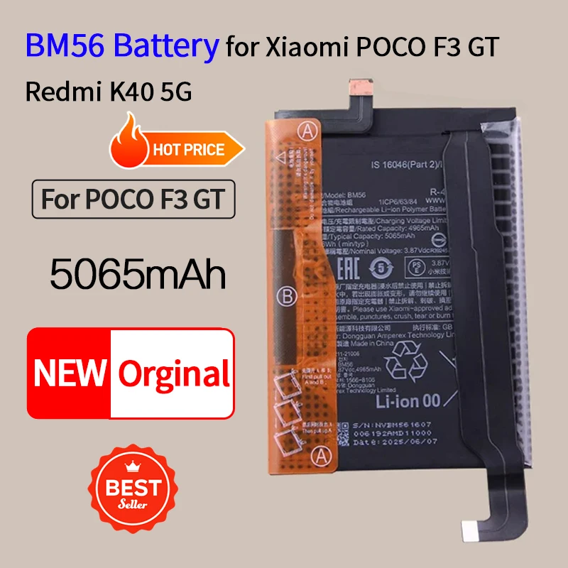

100% NEW Orginal BM56 Replacement Battery For Xiaomi POCO F3 GT /Redmi K40 5G 5065mAh Phone Replacement Batteries+Repair Tools