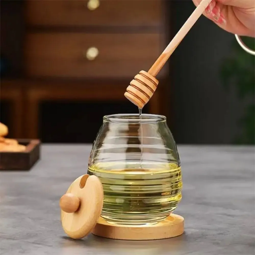 

Transparent Glass Honeycomb Tank with Dipper and Lid 280/400/500ml Honey Storage Container Elegant Easy To Clean Honey Jar