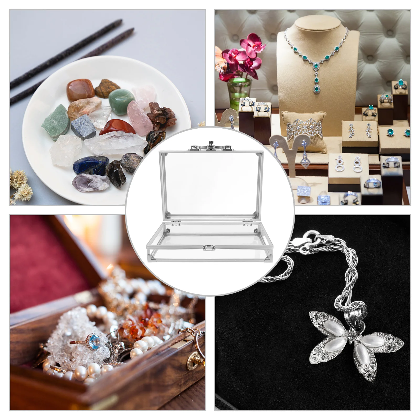 

Spacious Aluminum Alloy Jewelry Display Case Transparent Locking Organizer Box for Necklaces Bracelets Rings Portable