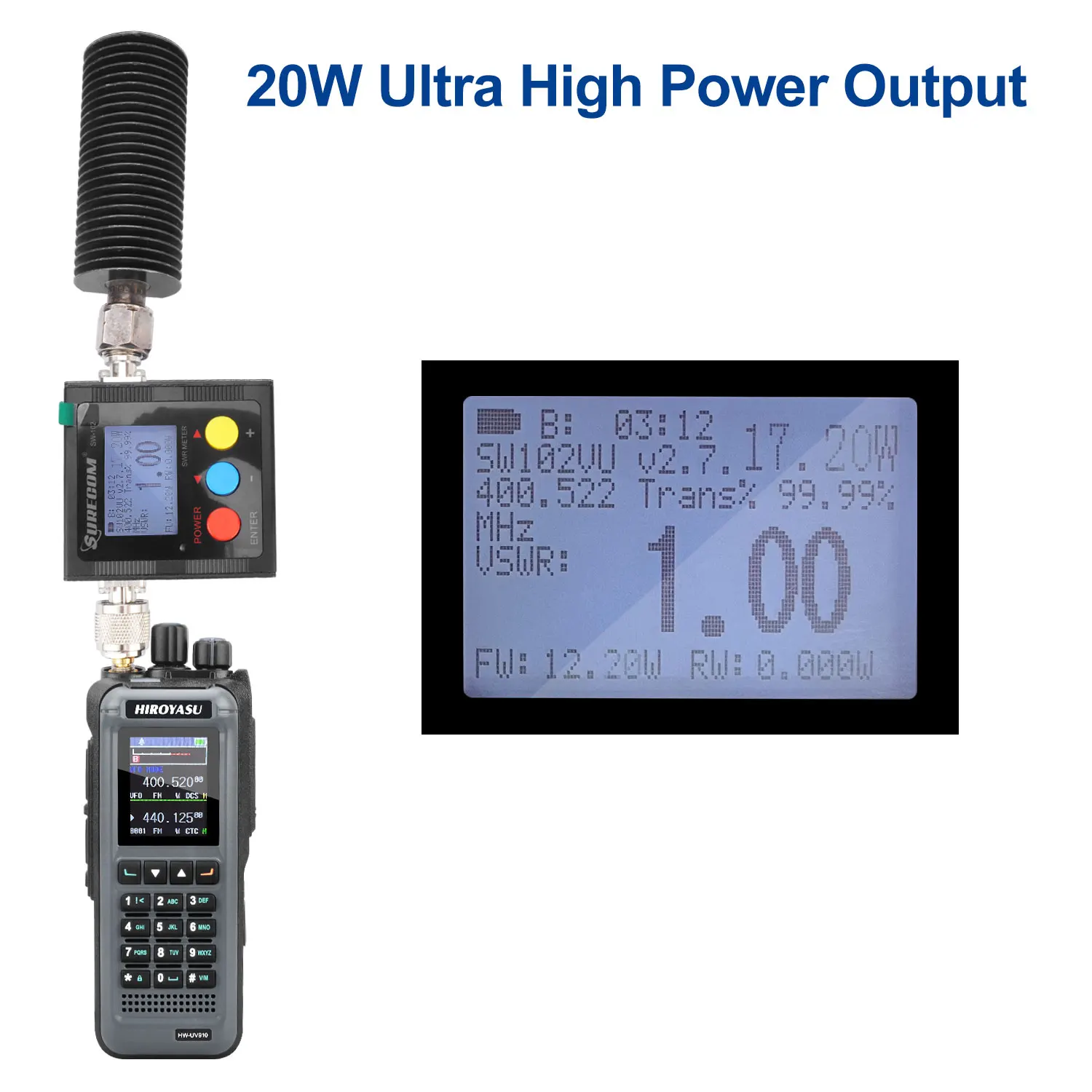 HIROYASU HW-UV910 20W V/UHF 2M 70CM Radio Dual Band FM Walkie Talkie 18-999.999750MHz Air Band Rx Scrambler