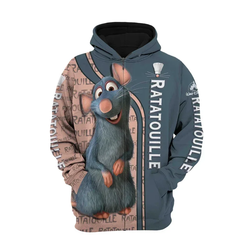 Sweat à capuche Disney Ratatouille 3D pour hommes et femmes, sweat-shirt épaissi, sweat à capuche zippé vintage, décontracté, hiver, nouveau, 2022