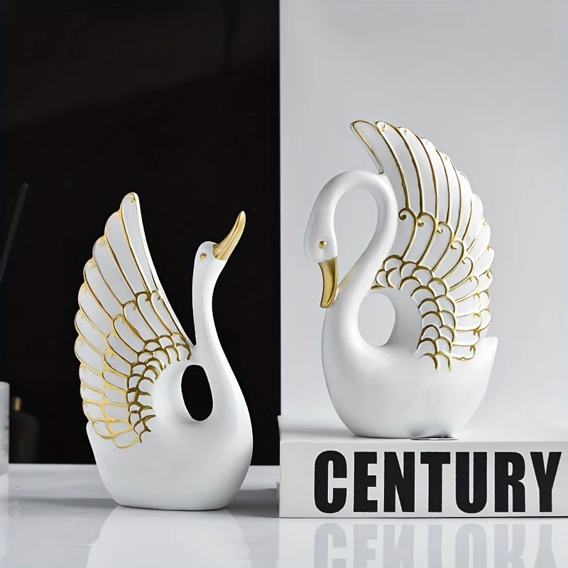 Resin Minimalist Swan Art Statue Ornaments, ins Style Light Luxury Two-Piece Home Decoration, Living Room TV Cabinet Sculpture