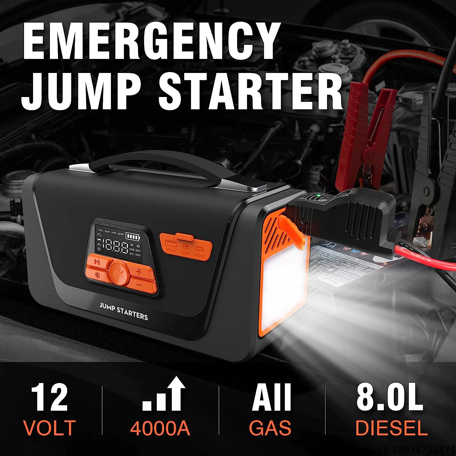 New Product Ideas 2023 Cordless 4 in 1 Portable Jump Starter With Air Compressor 4000A 26800mAh With Digital Screen image 2