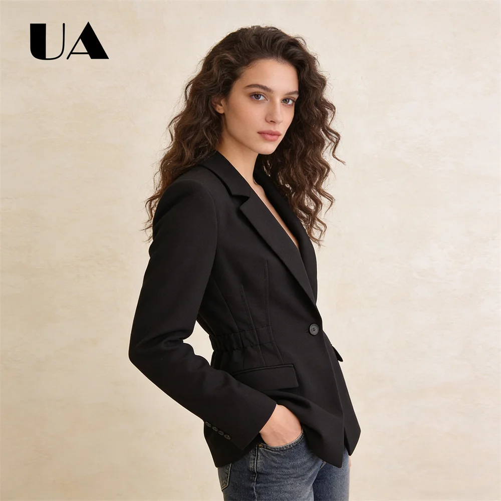 

Women's Cream Tweed Blazer Double-Breasted Black Trim Lapel Long-Sleeve Chic Office Casual Blazer Jacket with Pockets