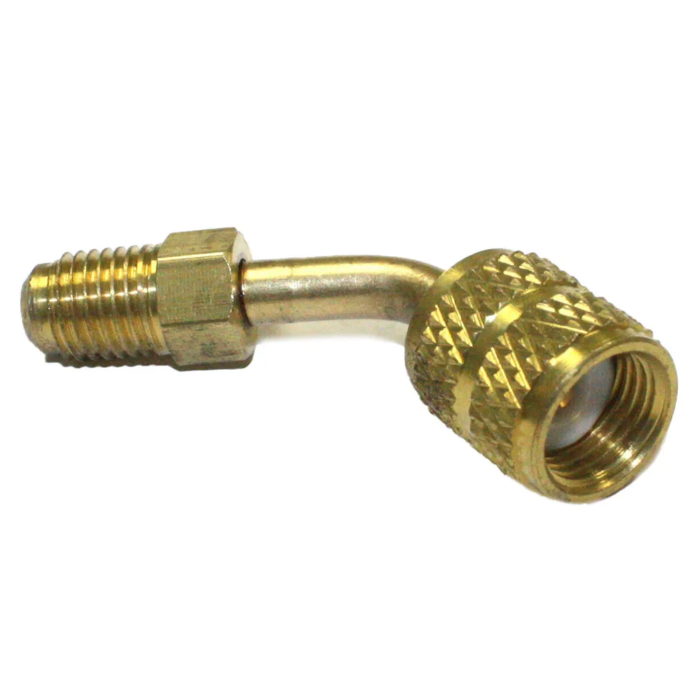 HVAC Vacuum Charging Adapter for Mini Split AC R410a 5/16 SAE to 1/4 SAE Meter Hose with Threaded Nut and Rotating Brass Tip