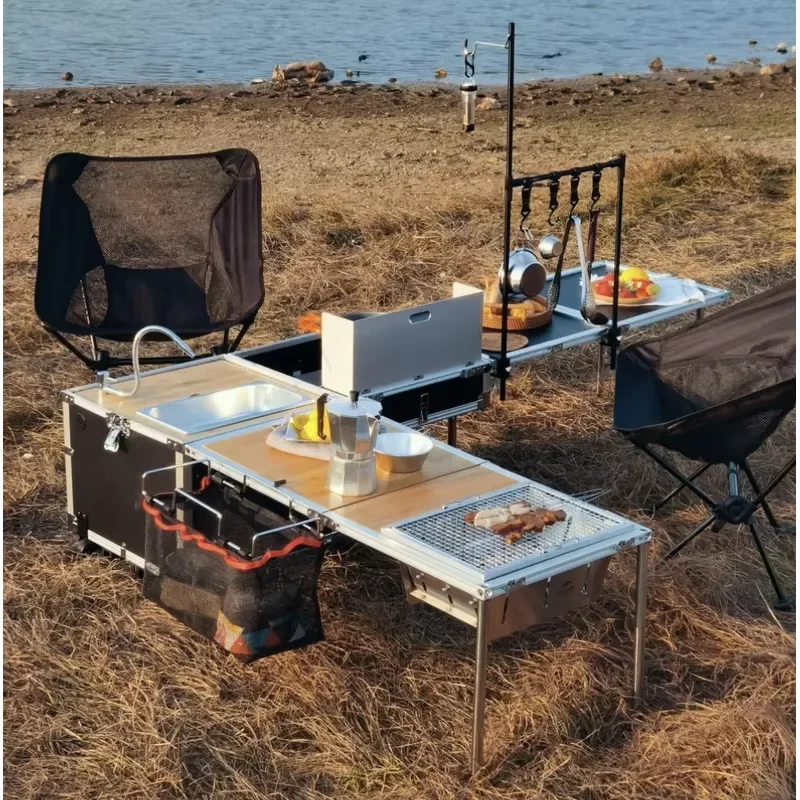 Portable Mobile Kitchenette with Butane Fuel for SOLO WILD Outdoor Camping 40L Folding Storage Box Integrated Stove