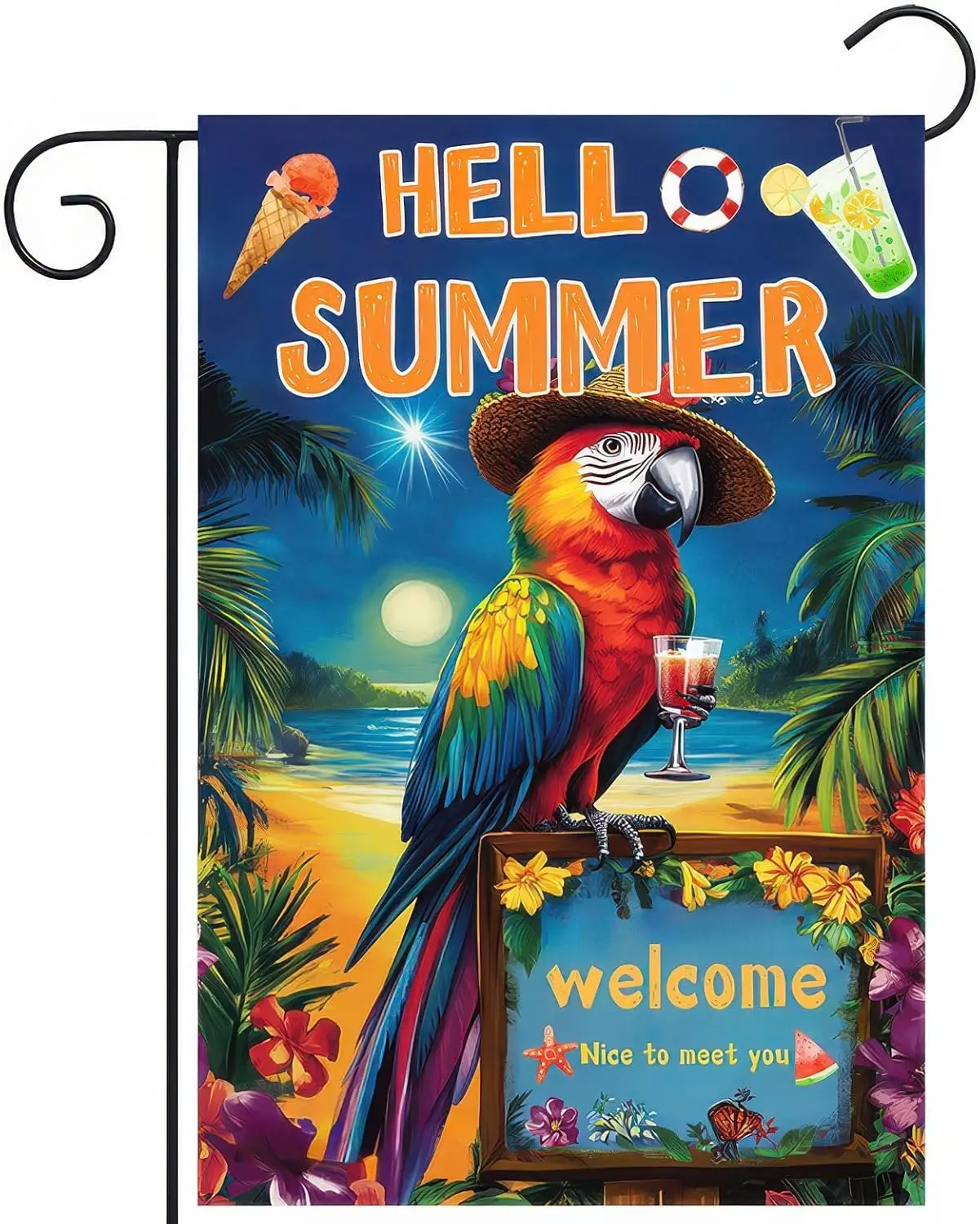 Hello Summer Garden Flag 12x18 inch Double Sided Tropical Parrot Flags Beach Welcome Themed Banner Colorful Summer Outdoor D SSL