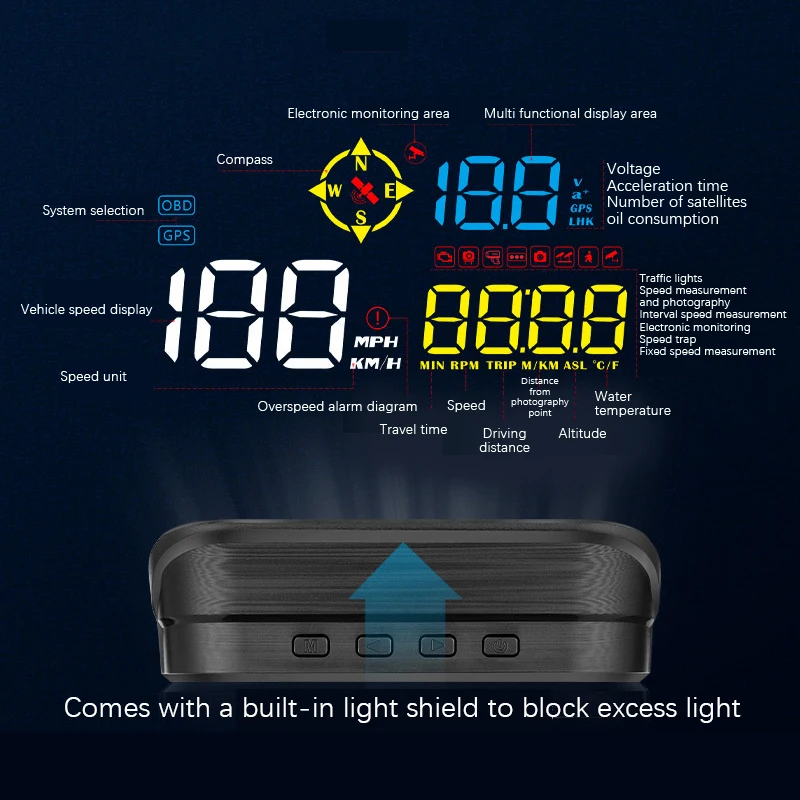 Universal OBD Car Speedometer HUD Windshield Projector LED Digital Car Head UP Display GPS Compass Water Temperature RPM Warning