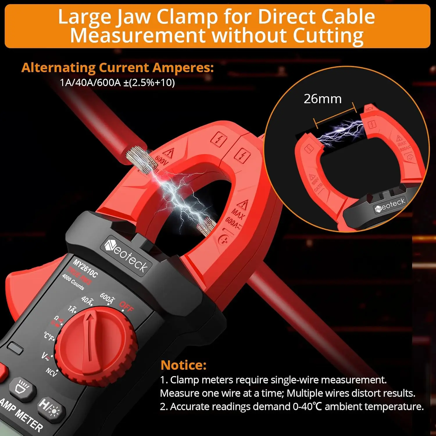 Clamp Meter 4000 Counts TRMS AC/DC Tegangan 600A Auto Range Multimeter Digital dengan Kapasitansi Kontinuitas Resistansi NCV Dioda T