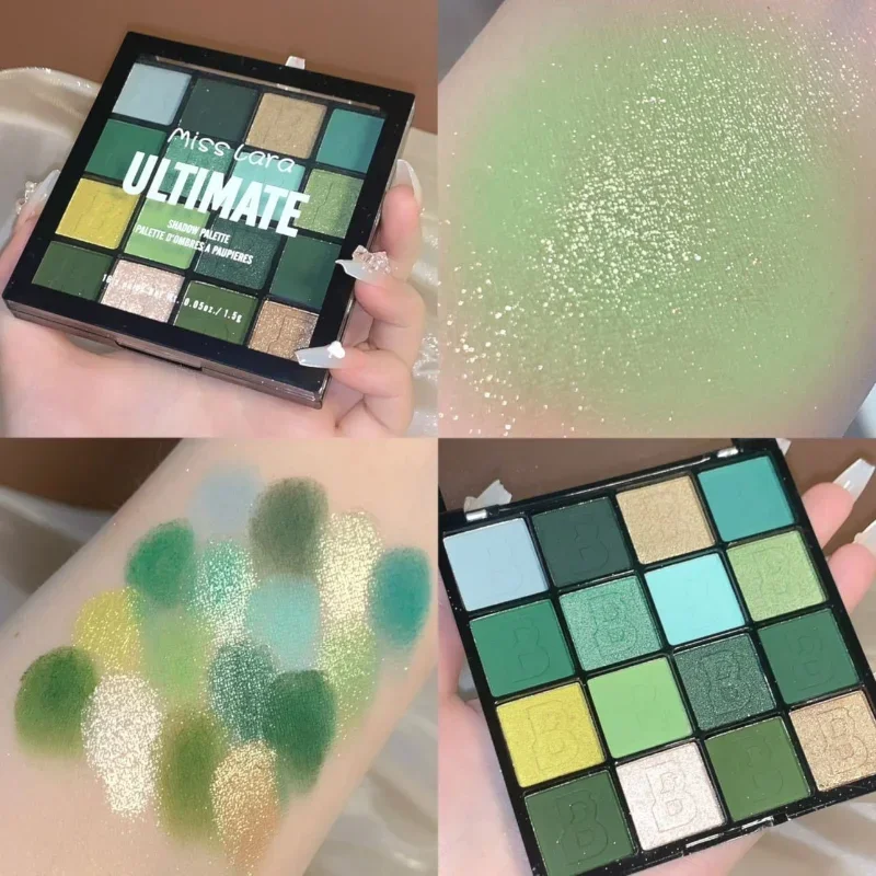 9 quadratische Gitter 16 Farben Lidschatten matt Perl glanz pulver zart und leicht zu reinigen Lidschatten Palette Green Spirit Kosmetik