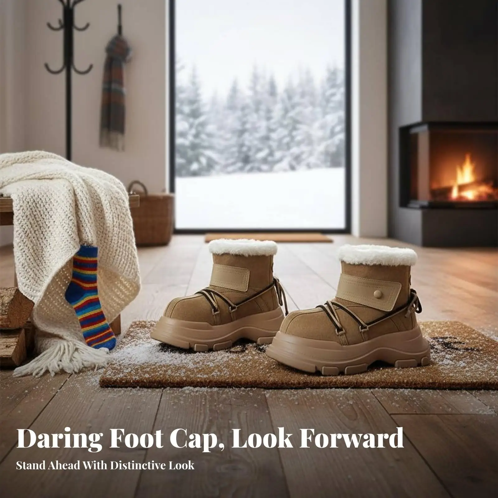 High Top Snow Boots for Women Suede Material Plush Interior Thick Sole Winter Warm Shoes