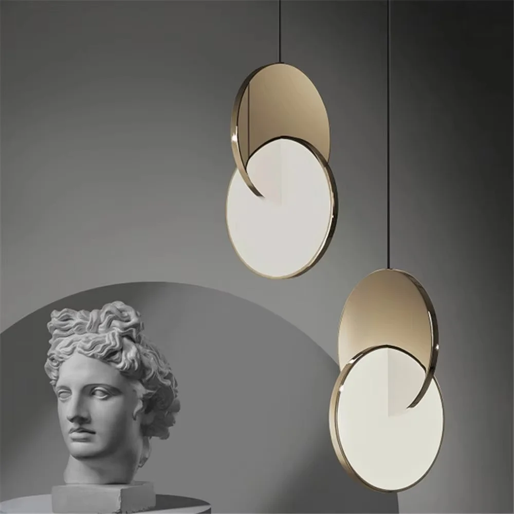 Nordic Modern Design Metallic Acrylic Round Led Pendant Lights Hotel Dining Room Table Kitchen Loft Decor Hanging Lamp Fixtures