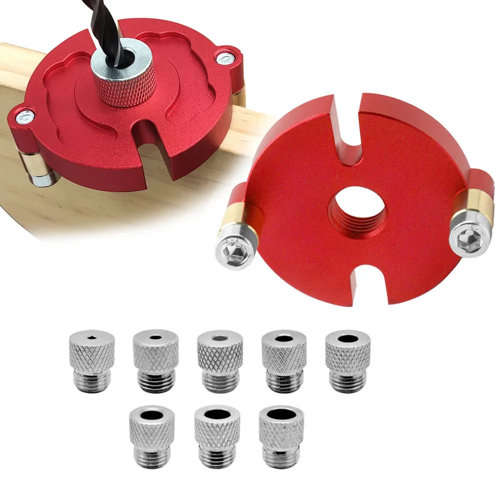 ชุดเครื่องมือเจาะเดือยไม้ขนาด 3-10 มม. ชุดเจาะเดือยไม้แบบปรับศูนย์กลางอัตโนมัติ พร้อมบูชเหล็ก 8 ชิ้น ชุดเจาะรูแนวตั้งพร้อมตัวนำตำแหน่ง