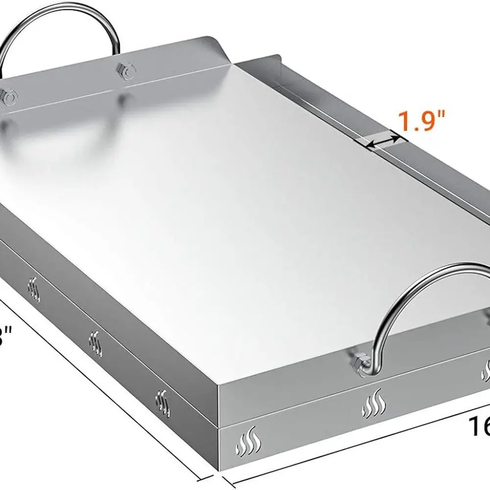 Universal 23x16 Stainless Steel Griddle with Grease Channel for Gas/Charcoal Grills, Tailgating, Camping