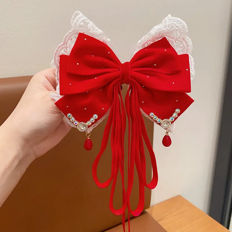 Ancient Style Girl\'s Hair Clip Chinese Style Hair Clip New Year Headwear Hanfu Baby Red Crown Top Clip Children Hair Accessories