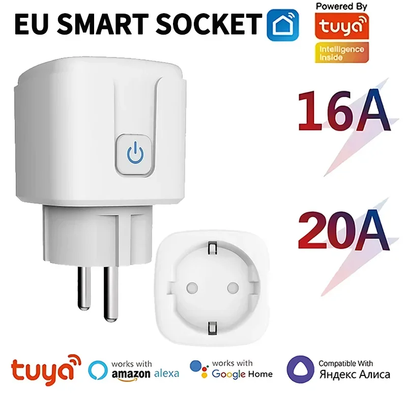 

1/5PCS Tuya Smart Plug EU 16A/20A Smart Socket With Power Monitor Timing Voice Control Works With Alexa Google Home Alice