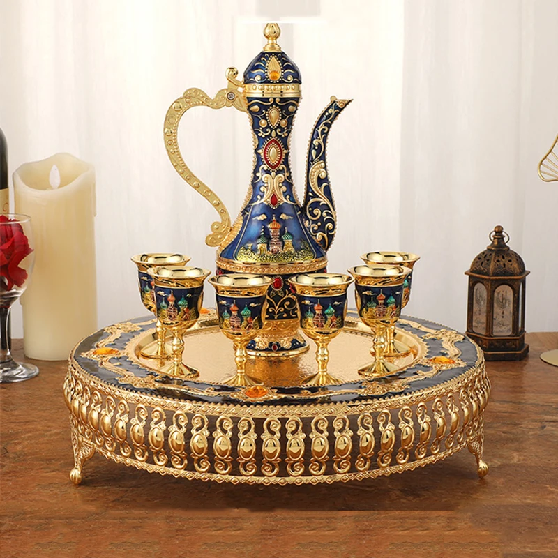 

Luxury Classical Castle Style Wine Set Home Decoration Barware Collection Party Handcraft Wine Set 1 set= 1 plate+ 1 pot +6 cup