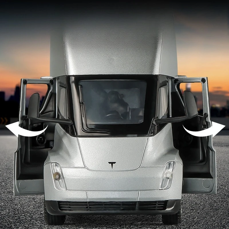 1:24 SEMI Alloy Electric Semi Trailer Truck Head Car Model Diecast Container Truck Transport Vehicles Car Model Kids Gift