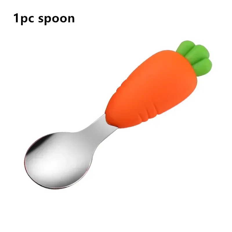 Plato de cena de silicona para niños, cuenco de zanahoria, tenedor de acero inoxidable 304, juego de vajilla, plato de comida suplementaria de comida para bebés