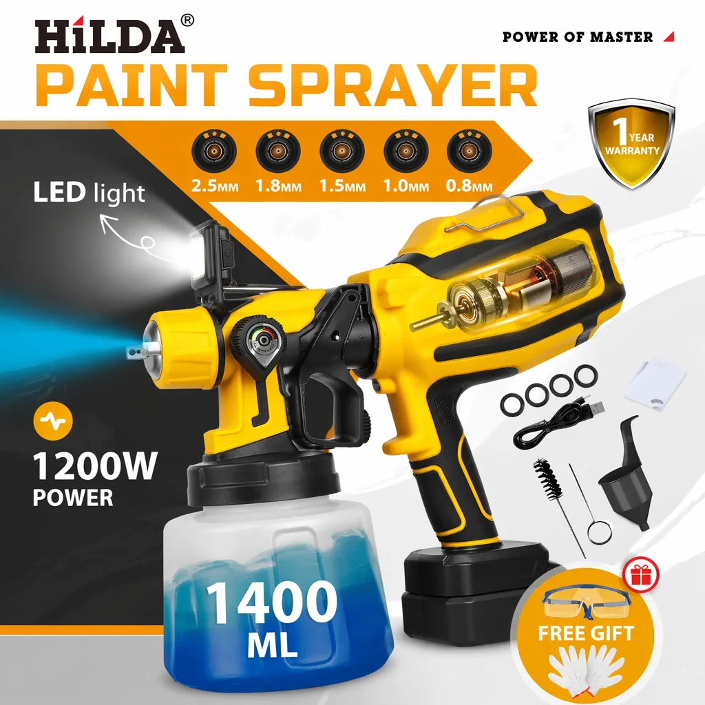 hilda-electric-paint-sprayer-corded-cordless-spray-gun-with-led-light-1400ml-5-nozzlesfor-3-spray-modes-wall-furniture-painting