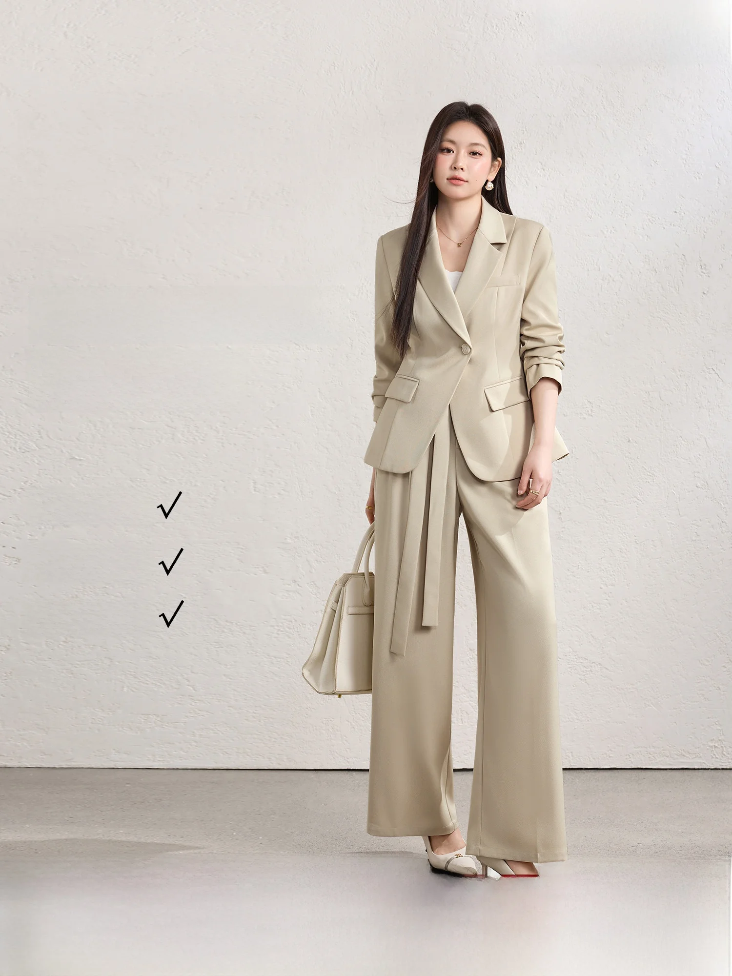

Blue Language Large Size Commute Elegant Suit Set Spring New Style Slimming Waistcoat Wide Leg Pants Office Fashion Ensemble