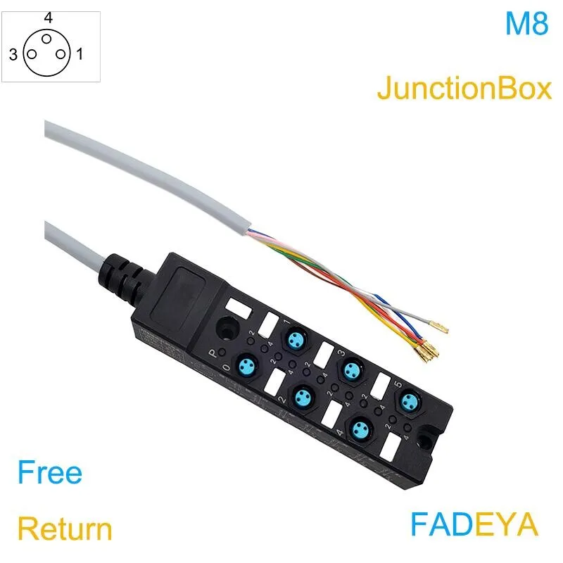 

M8 Junction Box, 6 Ports , Splitter Box , Distribution Box , PNP,Sensor Box , with PVC Entry Cable，