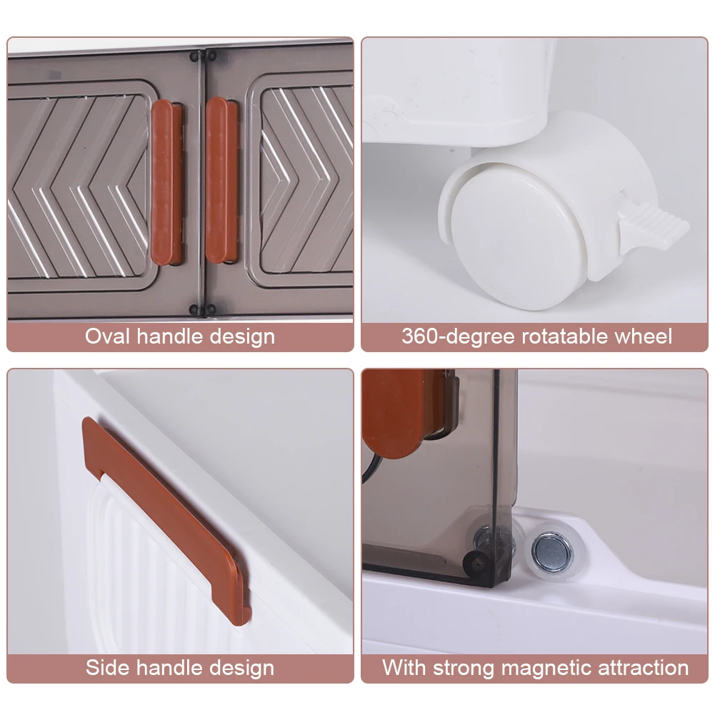 

4-ярусные пластиковые контейнеры для хранения с дверцами и колесами, складные пластиковые коробки для организации хранения в гостиной, спальне, офисе