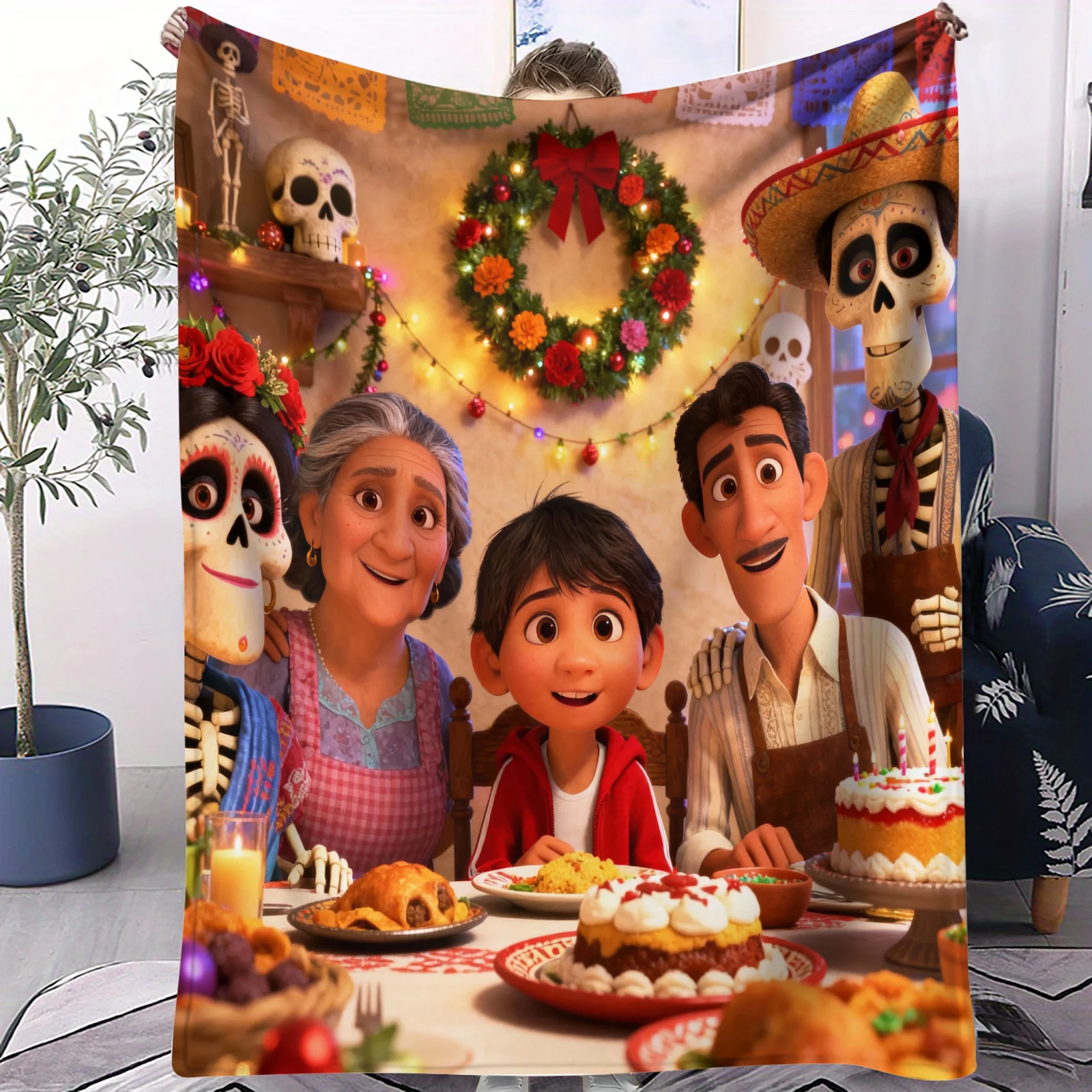 بطانية كوكو ميغيل ودانتي الفانيلا بطانية زخرفية ناعمة متعددة الوظائف مناسبة للمنزل والمكتب والتخييم وهدايا عيد الميلاد