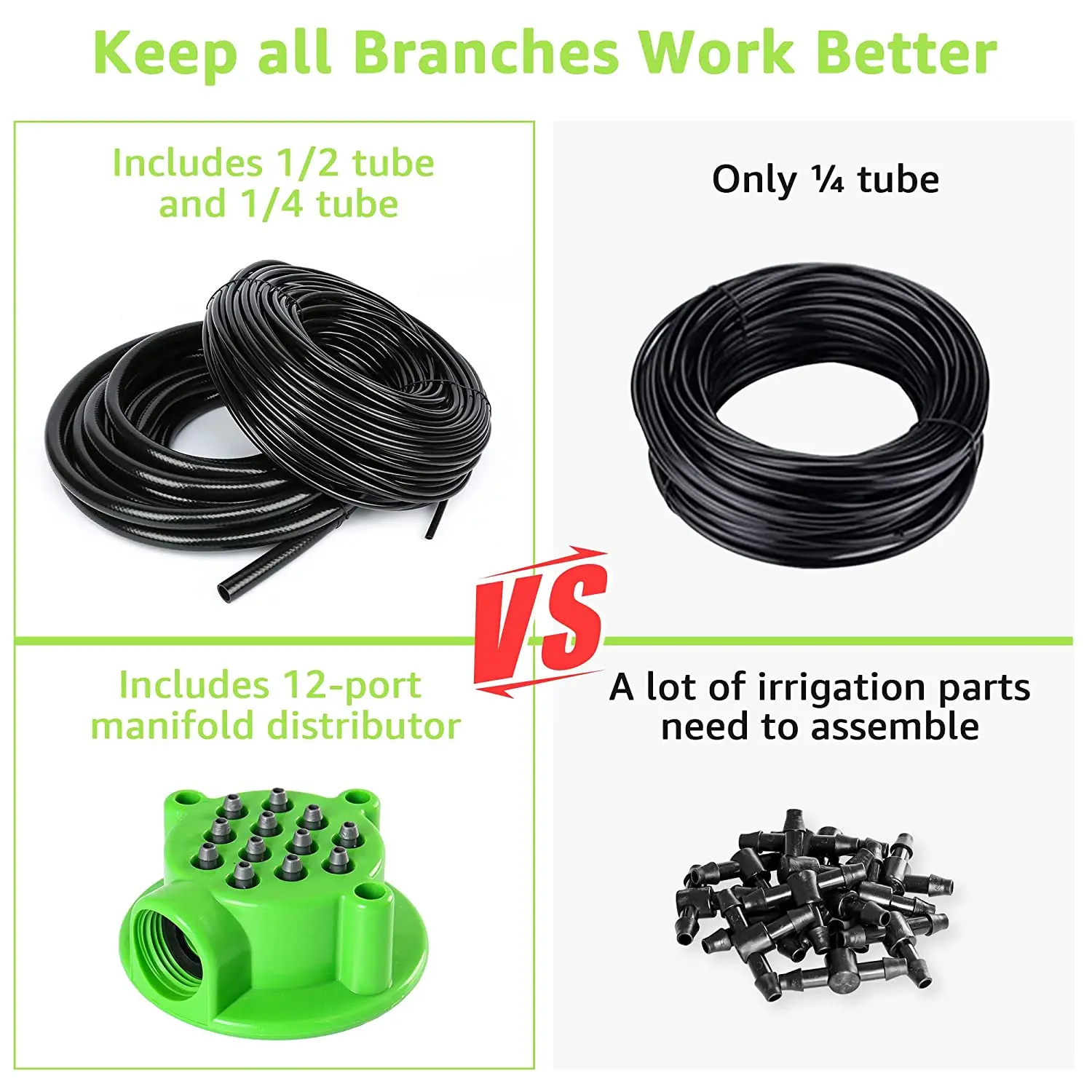 Immagine 4: Kit di irrigazione a goccia da 107FT Sistema di irrigazione da giardino con collettore di irrigazione a 12 porte Tubi di distribuzione da 1/2