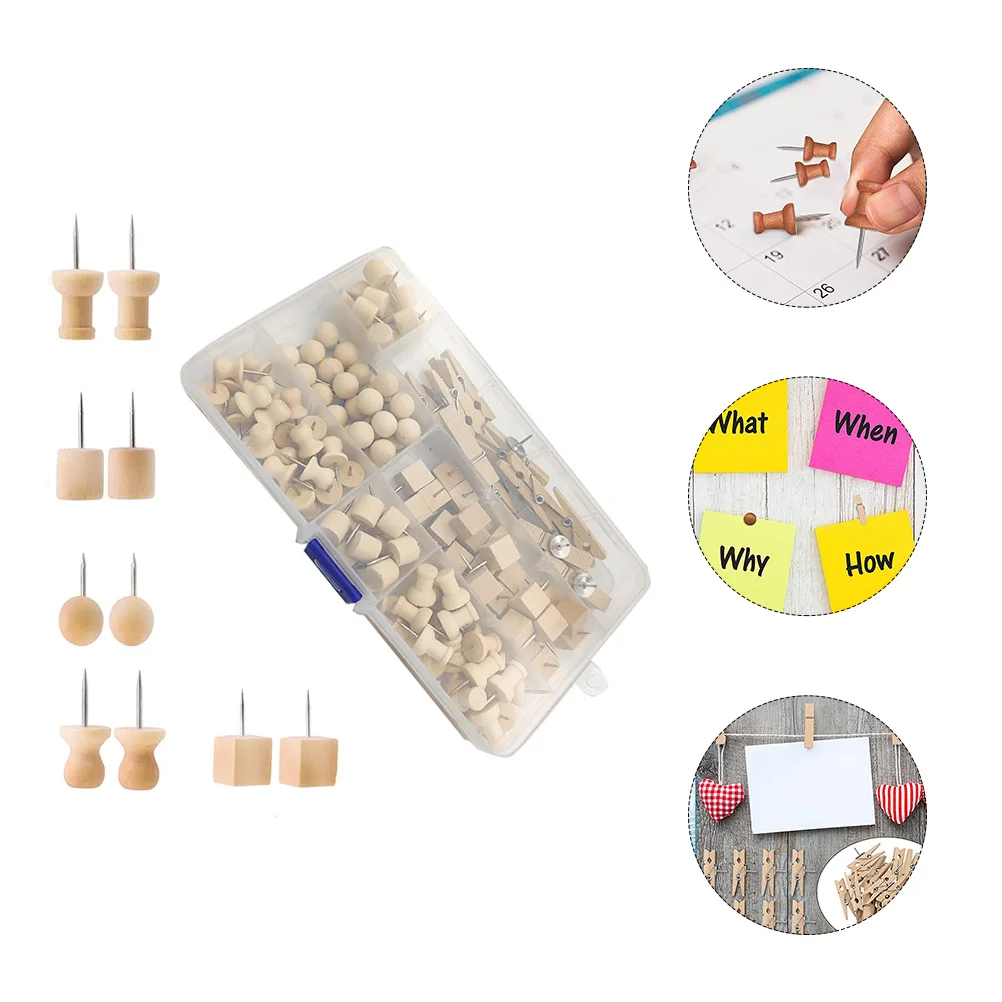 

1Set Wooden Pushpins with Steel Needles Photo Wall Fixing Tools for Cork Board Paintings Documents Notes Paper File Display