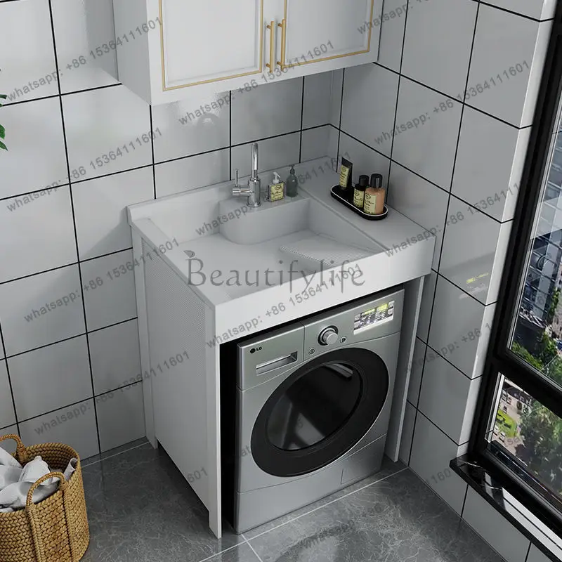 Small apartment bathroom bathroom balcony with washboard hand washbasin integrated cabinet