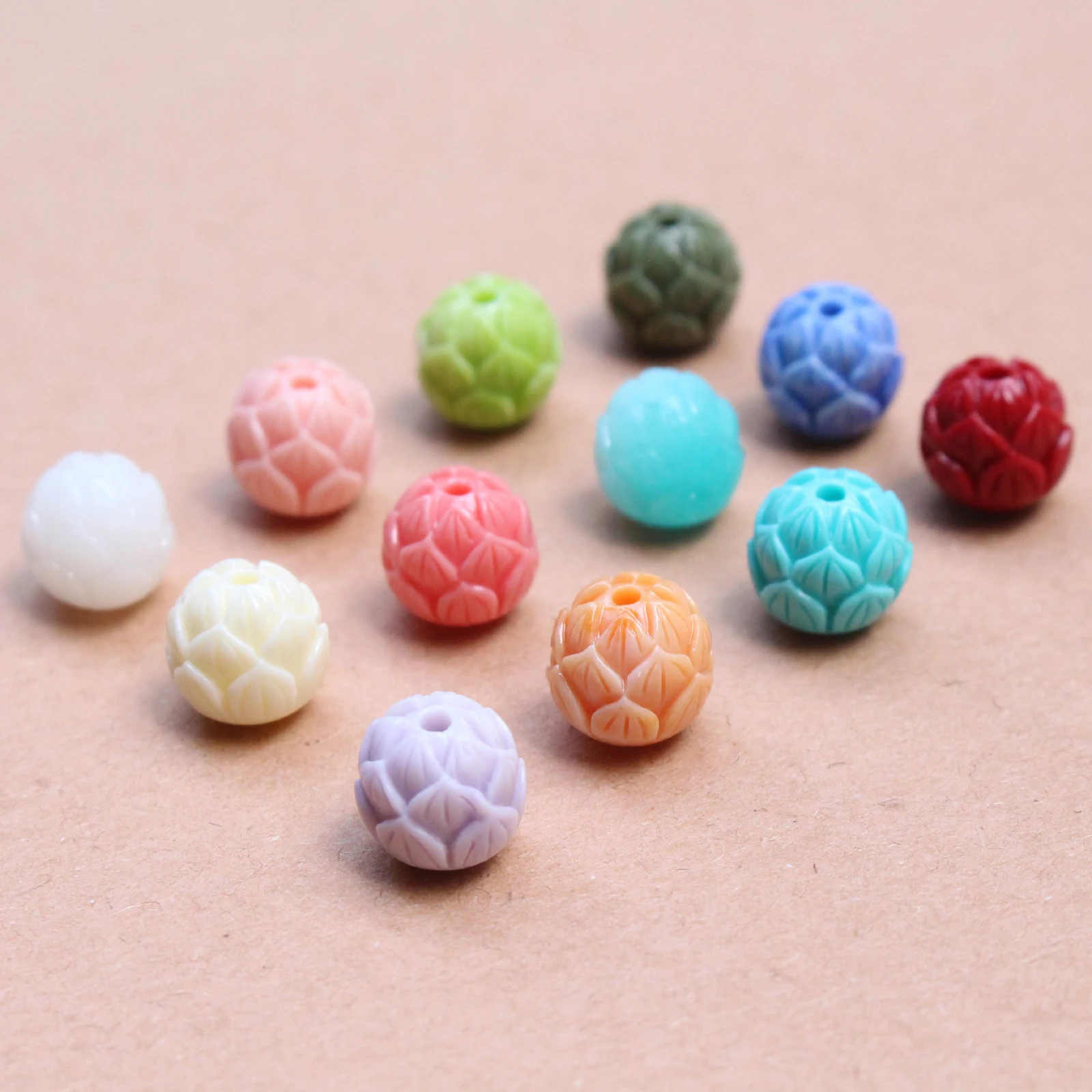 11mm Bead Carved Lotus Beads Artificial Coral Flower Pink Blue Purple for Jewelry Bracelet Necklace making DIY Craft Loose Beads