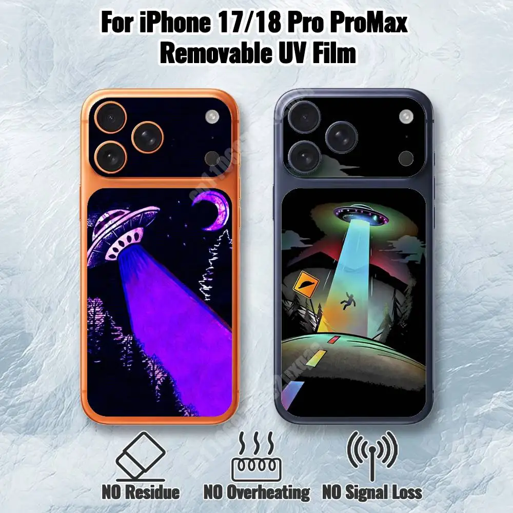 Funny Space UFO Alien Thing Removable UV Film for iPhone 17 Pro 18 ProMax HD Back Sticker