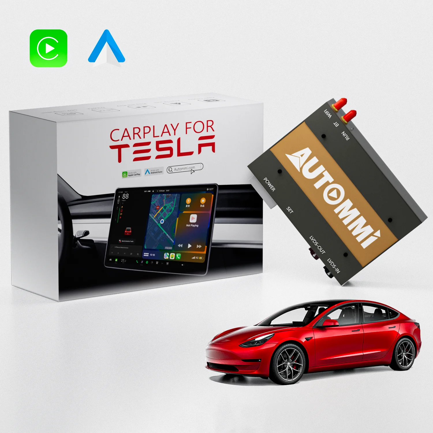 Autommi 2025 Wireless CarPlay Android Auto For Tesla Model 3 Model Y With Multimedia Accessory Support Camera CarPlay Module