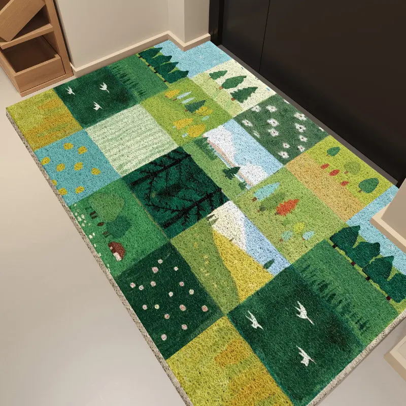 Welcome Fern Leaf Coil Doormat Non Slip PVC Wire Loop Door Mat Outdoor Entry Rug Easy Clean Scrape Mud Shoes Mat Home Entrance