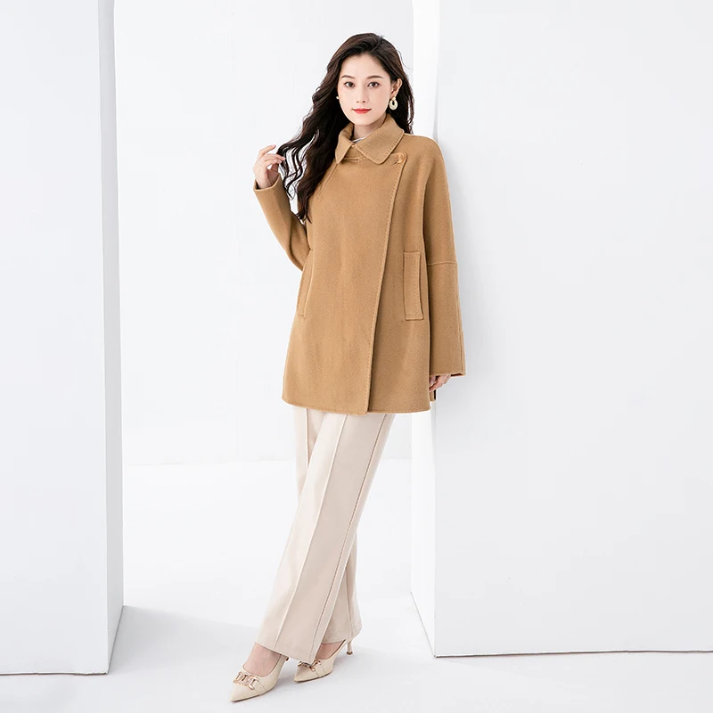 

All Wool Double-sided Loose A-line Solid Color Coat New Autumn Winter Women's Doll Neck Commuting 100% Australian Wool Coat