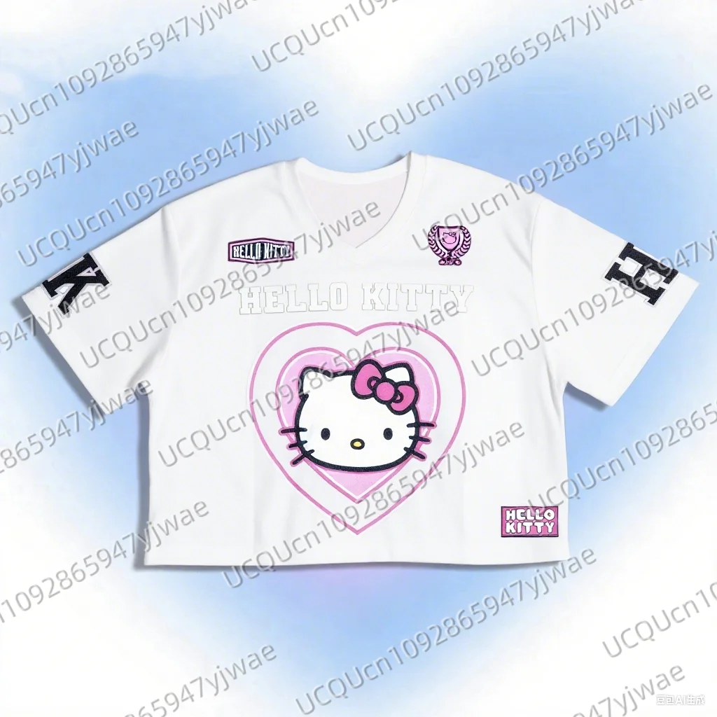 المرأة مرحبا كيتي طباعة عادية Colorblock المجهزة اقتصاص تي شيرت قصير الجرافيك تيز المرأة الجولة الرقبة بلايز المحملة