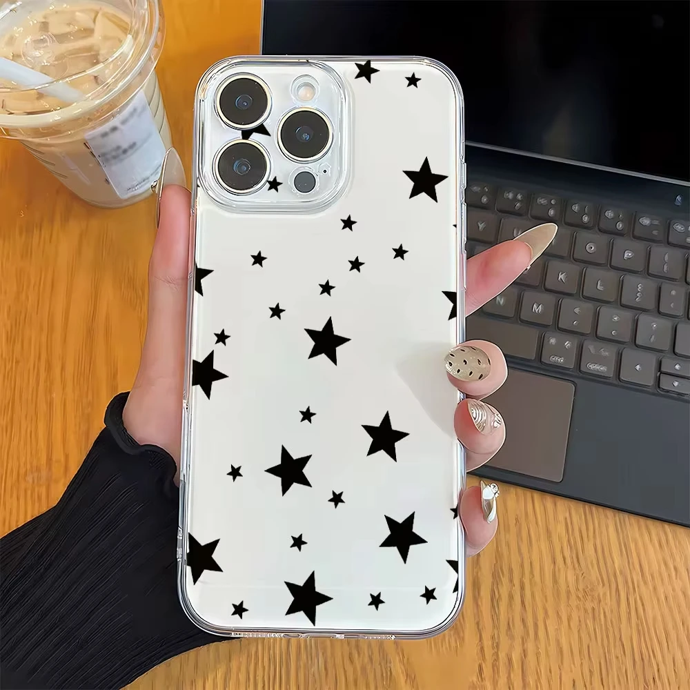 Soft INS Black Star Phone Case For Samsung Galaxy S26 S25 S24 S22 S23 S21 Ultra Plus Note 20 A56 A53 A35 A26 A55 A36 Lens Cover
