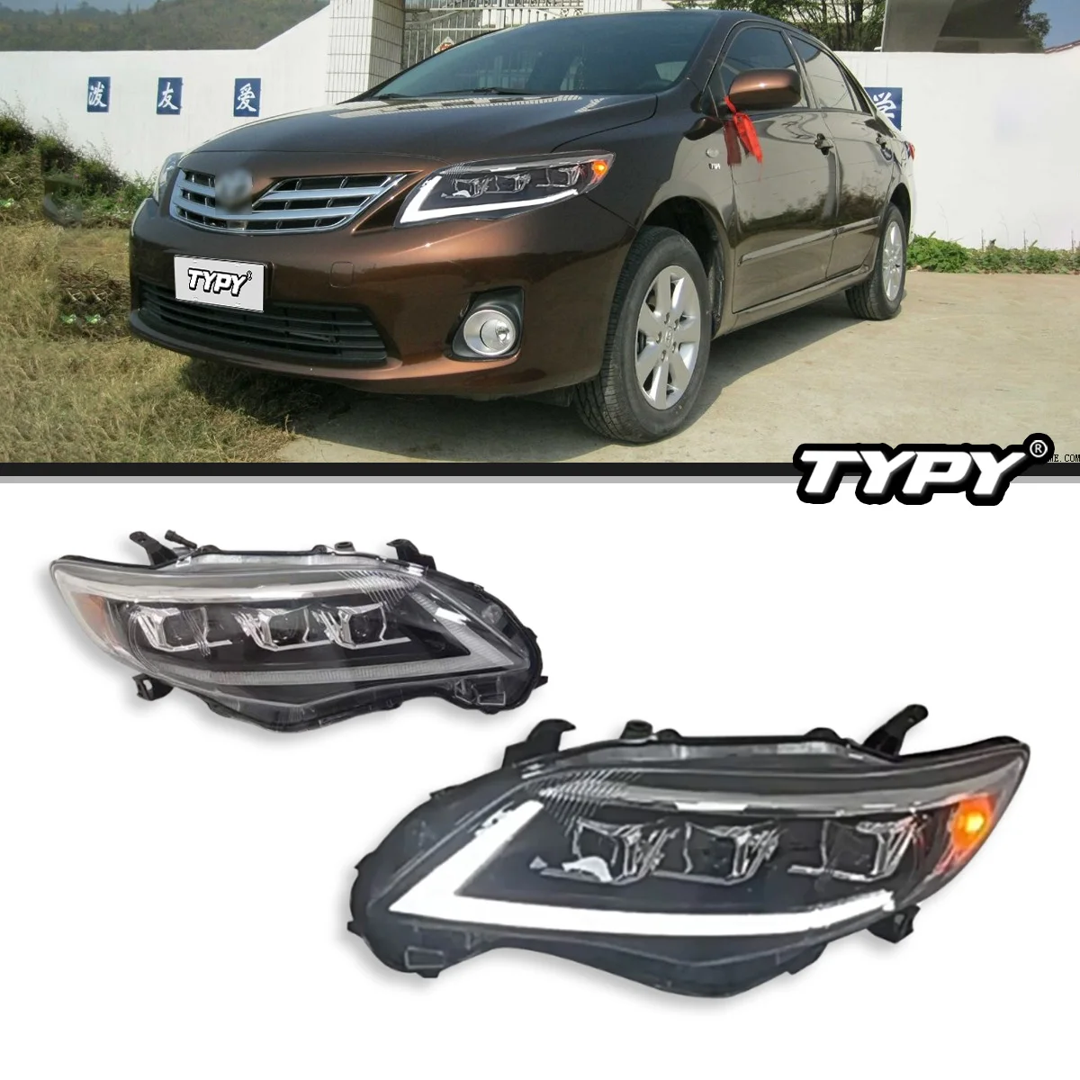 

Автомобильные фары TYPY для Toyota Corolla 2011-2013, обновление фар, модифицированная для нового DRL, динамический указатель поворота, светодиодная фара, авто