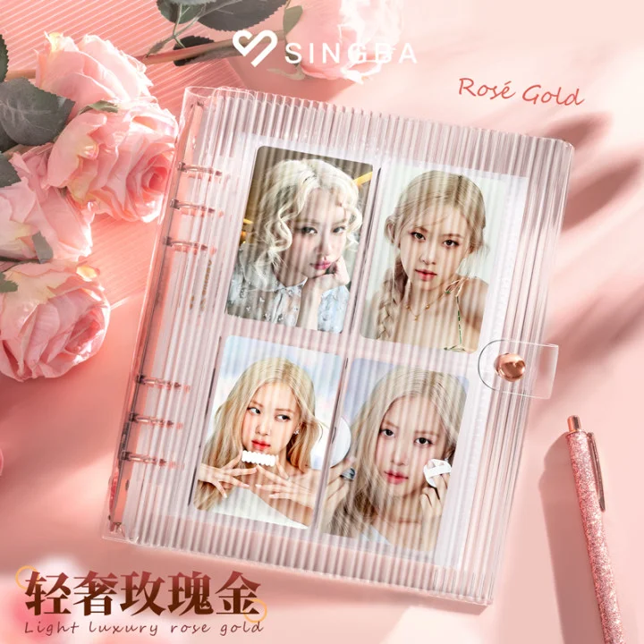 SINGBA Rose Gold Crystal Photo Album Glitter Vertical Stripe 3 Inch 4/1 Grid Binder | for Polaroid Instax Mini, Kpop Photocards