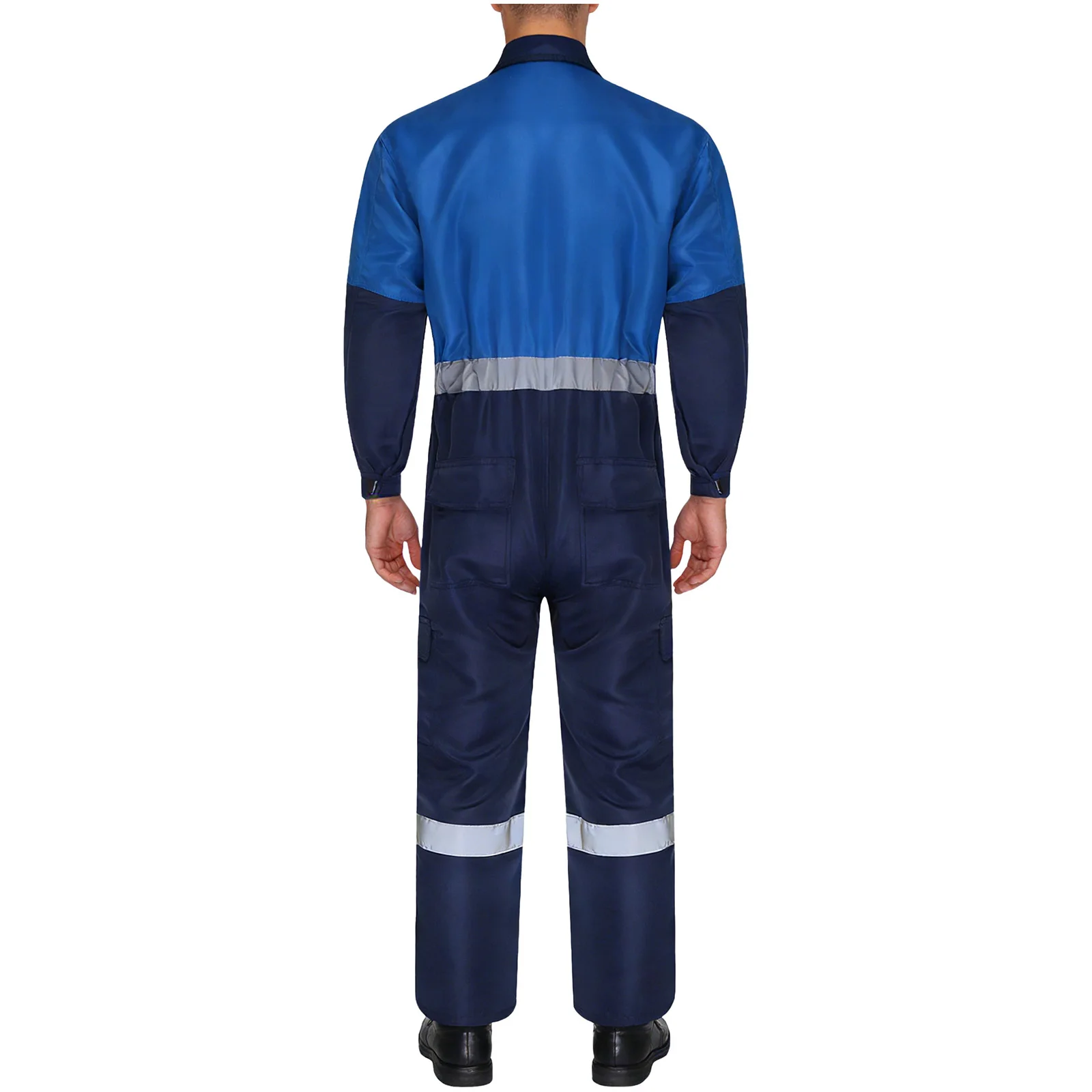 بدلة قفز للرجال زي ورشة عمل بأكمام طويلة وسحاب أمامي ملابس عمل معطف متعدد الجيوب عاكس لكامل الجسم