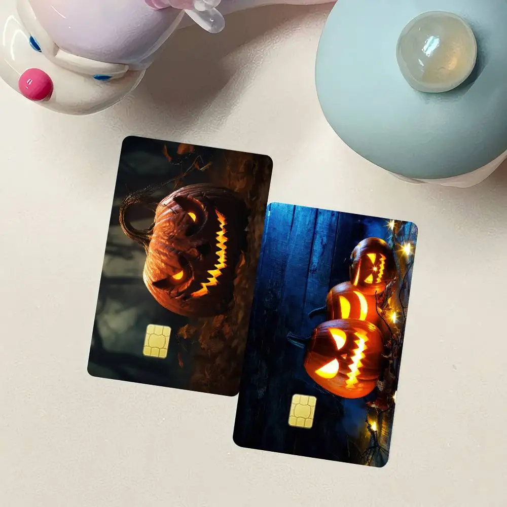 หัวฟักทองฮาโลวีนอะนิเมะการ์ตูนสติกเกอร์ฟิล์มผิวสําหรับบัตรเครดิตเดบิต Bank Bus Card