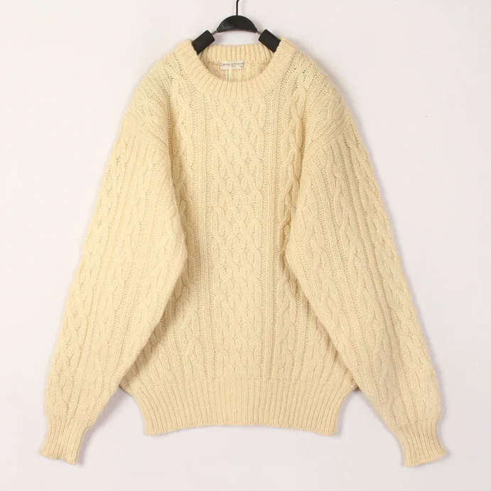 

Винтажный осенне-зимний белый 3D вязаный шерстяной кардиган свободного кроя с длинным рукавом и круглым вырезом, теплый термотоп