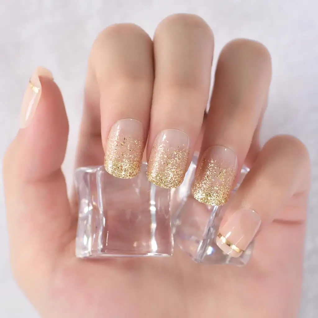 24pcs Short Full Cover Glitter Press On Nail Tips Fake Nails Charm Fingernails For Daily Wear Wedding Shopping Working With Tabs image 2