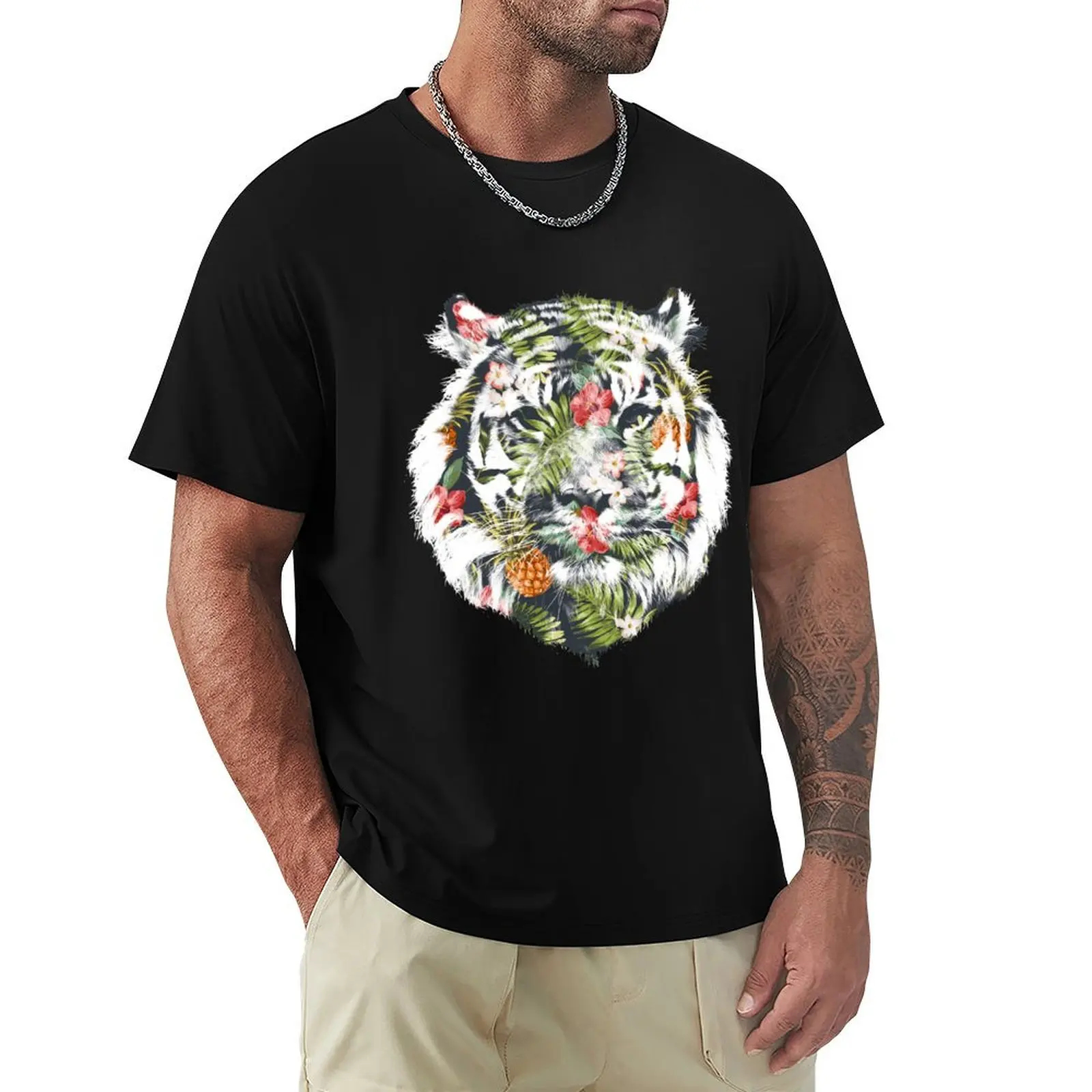 Tropical Tiger T-Shirt Plus Size Loose Short Sleeve Top