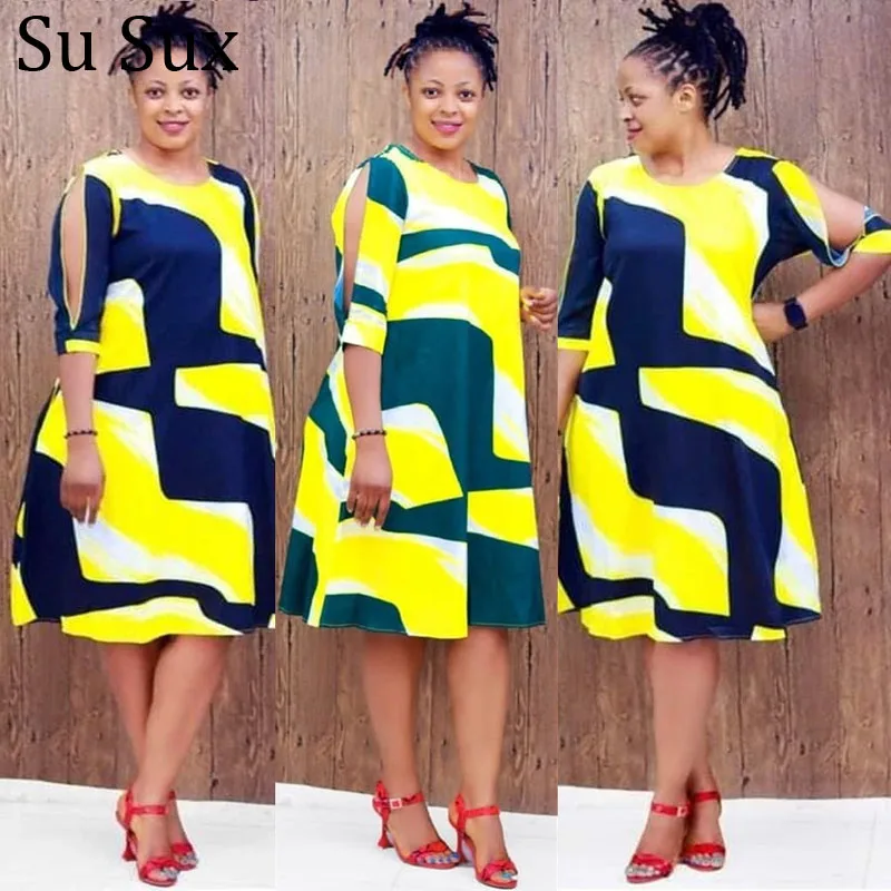 

African Dresses For Women Print O Neck A-line African Dress African Clothes Hollow Sleeve Pocket Robe Vestidos 2022 Summer Autum