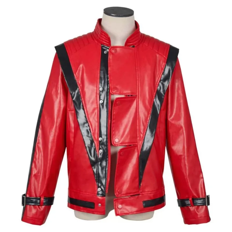 

Men's Cosplay Red Leather Jacket For MJ Impersonator Halloween Chirstmas Party Male Top Coat Costumes New Stage Show Wear