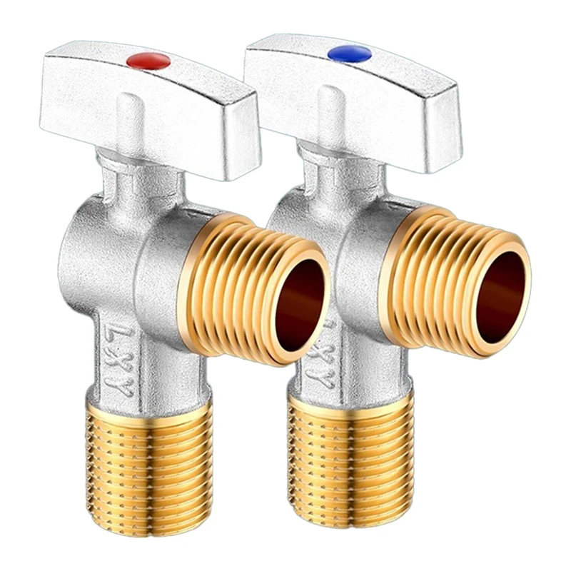 2PCS Brass Hot & Cold Water Inlet Ball Valve 20Mm Bathroomsink Stop Valve Toilet Connection Water Pressure Regulator