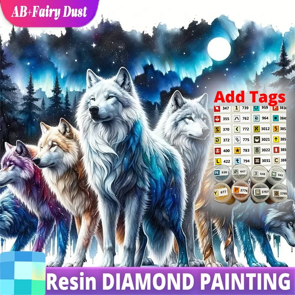 

Resin AB Fairy Dust Diamond Painting Wolf Animal New Arrival Embroidery Moon Picture Of Rhinestones Mosaic Dog DIY Handmade